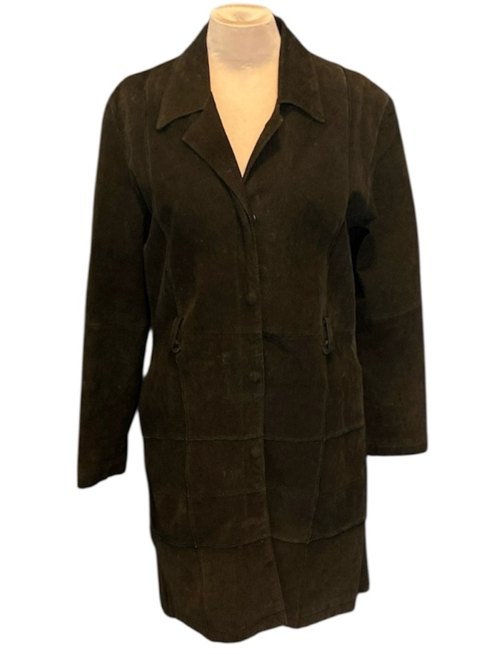 Vintage Dark Brown Suede Knee Length Coat by Helium Fully Lined